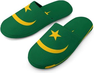 Generic Original And Simple Mauritania Flag Mens Cotton Slippers Memory Foam Comfort House Shoes Winter Indoor Slipper for Hotel Casa Spa