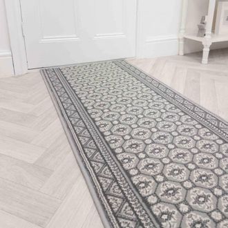 Runrug Hallway Carpet Runner Rug - Soft & Comfy, 9mm - Heriz in Grey | Size: 60 cm x 390 cm