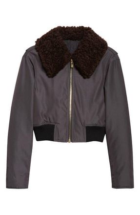 Alaia Nylon & Wool Aviator Jacket with Genuine Shearling Collar in Anthracite at Nordstrom, Size 14 Us