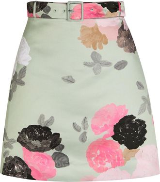 Bernadette Bernadette Eva Belted Floral-print Satin Skirt - Green - 38 (UK10 / S)