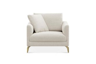 Castlery Lena Armchair Customized, (Performance Classic Twill) Cream (Brass Legs), Spill Resistant, Removable Covers for Castlery
