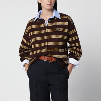 Miu Miu Cardigan a righe color cacao in lana