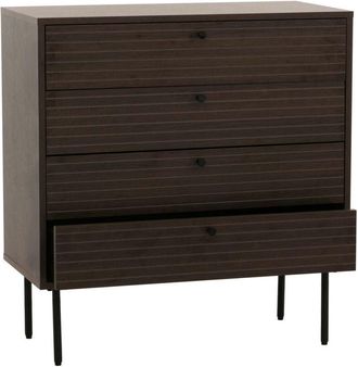 Hhg Non utilizzato] Cassettiera HHG 093, mobile credenza, 4 cassetti, stile scandinavo metallo legno melamina mvg 85x80x40cm, marrone scuro