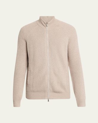 Brunello Cucinelli Mens Cotton Rib Full-Zip Cardigan