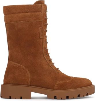 Kazar su&egrave;de platte enkellaarsjes op een stevige zool - Dames - Veterlaarzen - Bruin - 40 EU - Su&egrave;de - Schoenen