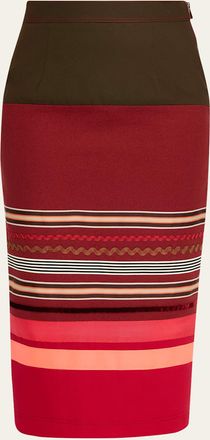 Christopher John Rogers Embroidered Colorblock Midi Pencil Skirt
