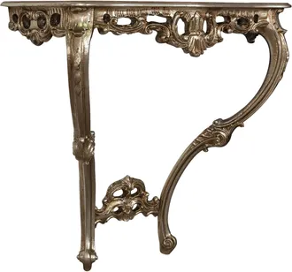 Biscottini International Biscottini - Mesa Consola De Madera En Acabado De Hoja De Plata Antigua Hecha En Italia