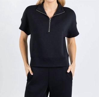 Elliott Lauren Comfort Zone Quarter Zip Short Sleeve Sweater In Black
