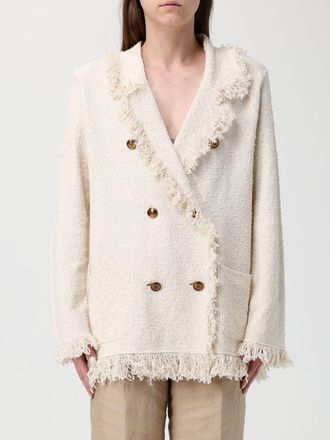 Elisabetta Franchi Double-Breasted Boucl&eacute; Knit Blazer with Fringes