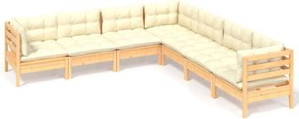 vidaXL Muebles De Jard&iacute;n 7 Pzas Y Cojines Madera Maciza De Pino Crema Vidaxl