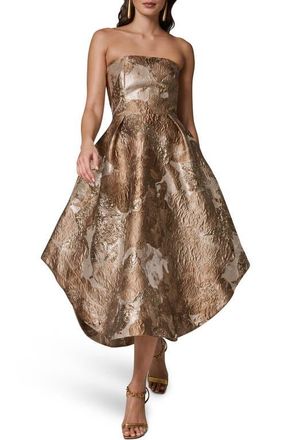 DKNY Metallic Jacquard Strapless Gown in Umbria Multi at Nordstrom, Size 14