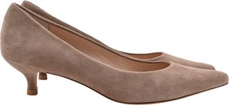 Stuart Weitzman Pointed-Toe Kitten-Heeled Pumps in Brown Suede