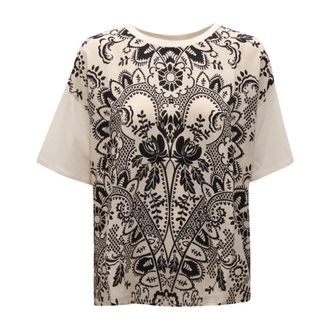 Max Mara T-Shirts, female, White, Size: S Pampas Printed Silk Front Top