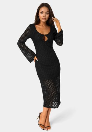 Bebe Long Sleeve Cut Out Crochet Maxi Dress