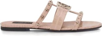 Philipp Plein Hexagon Star-Detail Flat Sandalen - Dames - Sandalen - Beige - 38 EU - Leer - Schoenen