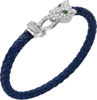 Jean Claude Leather & Stainless Steel Cz Bracelet