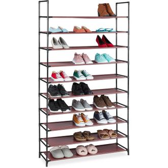 Relaxdays Relaxdays - plug-in shoe rack, xxl shoe organiser, storage, 10 tiers, 50 pairs of shoes, modular system, burgundy