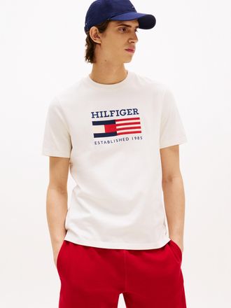 Tommy Hilfiger T-Shirt TOMMY HILFIGER AMERICANA MONOTYPE FLAG BOX TEE, Herren, Gr. XXL, weiss (ivory petal), Single Jersey, Obermaterial: 100% Baumwolle, regular fit