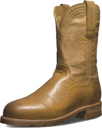 Generic Mens PU Leather Cowboy Western Boot Comfortable Pull on Wide Calf Boots Square Toe Mid-Calf Boots,Khaki,8.5 UK