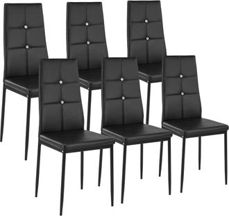TecTake 6 sillas de comedor, piel sint&eacute;tica, piedras decorativas, negro