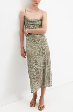 Mango Animal Print Midi Dress in Light/pastel Grey at Nordstrom, Size 10