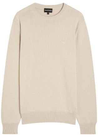 Emporio Armani Logo-embroidered Cotton-knit Jumper - Beige - XL