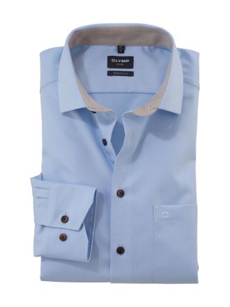 Olymp Businesshemd OLYMP Luxor modern fit, Herren, Gr. 37, N-Gr, blau (bleu), Web, Obermaterial: 100% Baumwolle, 2-Knopf-Manschette, Hemden Businesshemd, mi