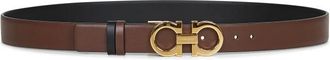 Ferragamo Reversible Leather Belt with Double Buckle - female - Ferragamo - Belts - Brown - 80 CM - Accessories