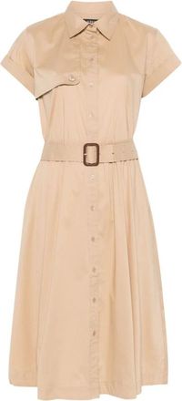 Ralph Lauren Indray Short Sleeve Day Dress - Dames - Shirt Kleedjes - Beige - XL - Katoen - Kleedjes