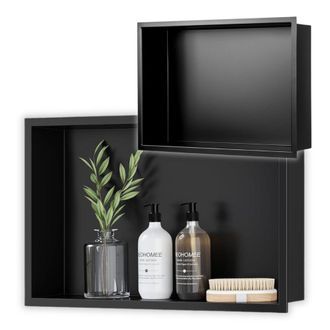 OEM Estante Empotrado De 45x30x10cm, Negro Mate, Para El Ba&ntilde;o
