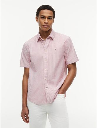 Tommy Hilfiger Mens Short-Sleeve Striped Oxford Shirt - Red - XXXL