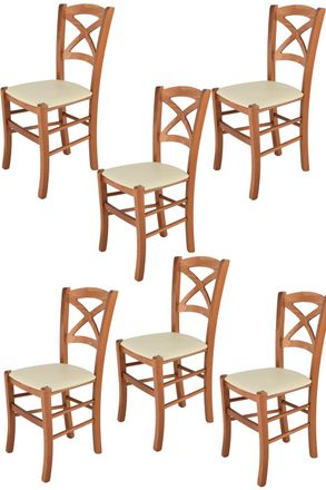 Tommychairs Tommychairs 6 Sillas Cross En Haya Cerezo, Asiento Polipiel Marfil