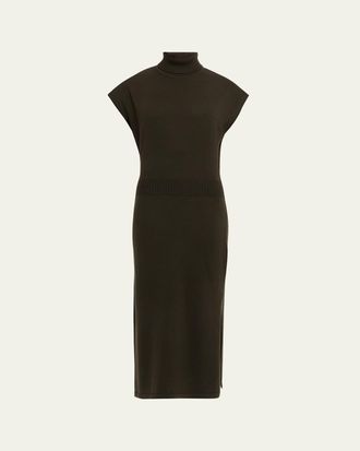 Ramy Brook Natalie Wool Short-Sleeve Turtleneck Midi Dress