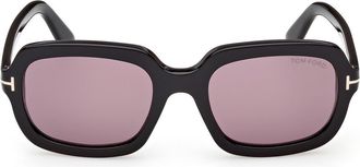 Tom Ford Lana 53mm Rectangular Sunglasses in Black /T/Logo /Violet Lens at Nordstrom