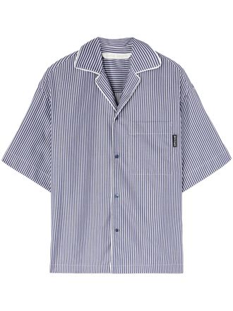 Palm Angels Curved Logo Print Striped Shirt