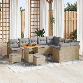 vidaXL Conjunto De Sof&aacute; De Jard&iacute;n 12 Pcs Beige Rat&aacute;n Sint&eacute;tico Vidaxl