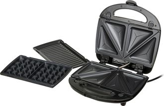 Camry Cr3024 Sandwichera 3 En 1, Placas Intercambiables, Sandwich Tostadora, Gofrera Gofres Belgas, Grill 1000w Negro