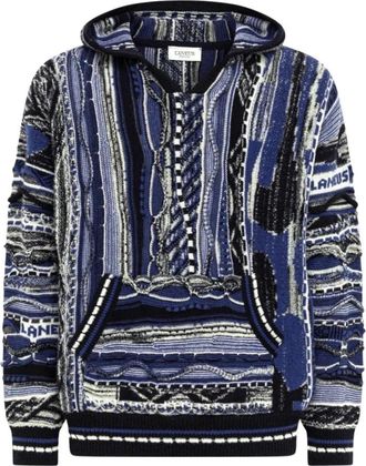 Laneus Jacquard Knit Hoodie - Heren - Sweatshirts & Hoodies - Blauw - Maat: L Wol
