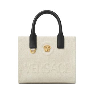 Versace Tassen, Dames, Beige, ONE Size, Katoen, La Medusa Mini Canvas Tote