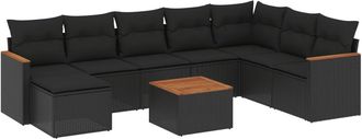 vidaXL Set De Sof&aacute;s De Jard&iacute;n 8 Piezas Y Cojines Rat&aacute;n Sint&eacute;tico Negro Vidaxl