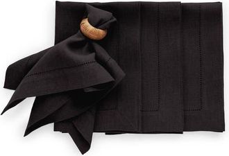 Solino Home Linen Dinner Napkins Set of 4, 20 x 20 Inch for Dining Table, Holiday and Everyday Table Decor - Sonoma Hemstitch in Black at Nordstrom