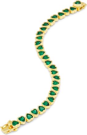 Savvy Cie Jewels GOLD PLATED OVER BRASS GREEN CZ HEART BRACELET