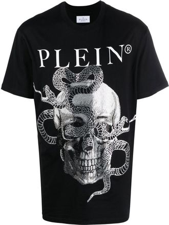 Philipp Plein Snake-print round-neck T-shirt - men - Polyester - XXXXL - Black