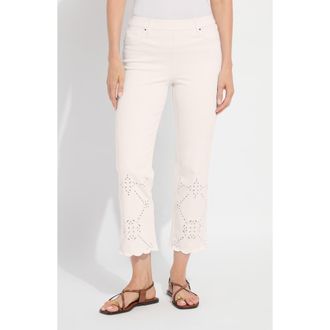 Lyss&eacute; Billie Eyelet Pull-On High Waist Crop Straight Leg Jeans in Barely Pink at Nordstrom, Size X-Large