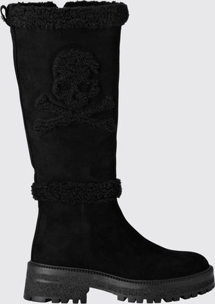 Philipp Plein Stivali al ginocchio in camoscio con Skull e interni in shearling