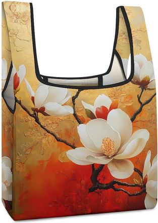 Generic Magnolia Flowers Floral Shopping Bag Reusable Grocery Tote Bag Foldable Handbag for Travel Picnic