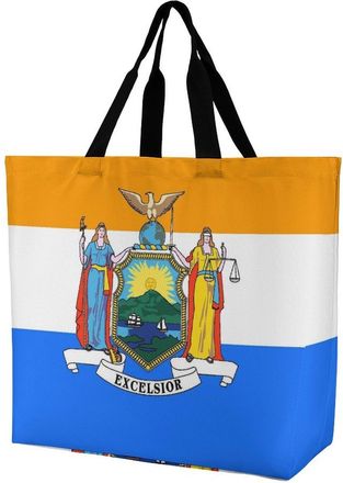 Generic New York State Flag Large Reusable Shopping Bag Lightweight Foldable Tote Bags Washable Shoulder Handbag