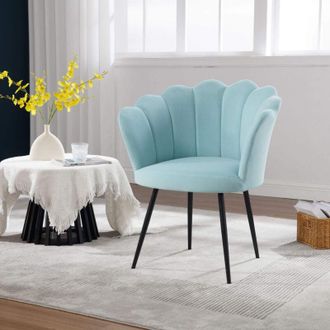Home Source Industries Home Source - Elegant Scallop Round Back Teal Chair Compact Stylish Accent Seating Furniture