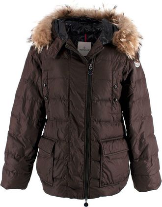 Moncler Brown Puffer Jacket with Fur Trim Size XXS