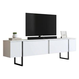 Dmora Dmora - Mueble De Televisi&oacute;n Centaurus, Aparador De Sal&oacute;n, Mueble Bajo Para Tv, Base De Pared Equipada, 180x30h50 Cm, Blanco Y Negro, Con Embalaje Ref